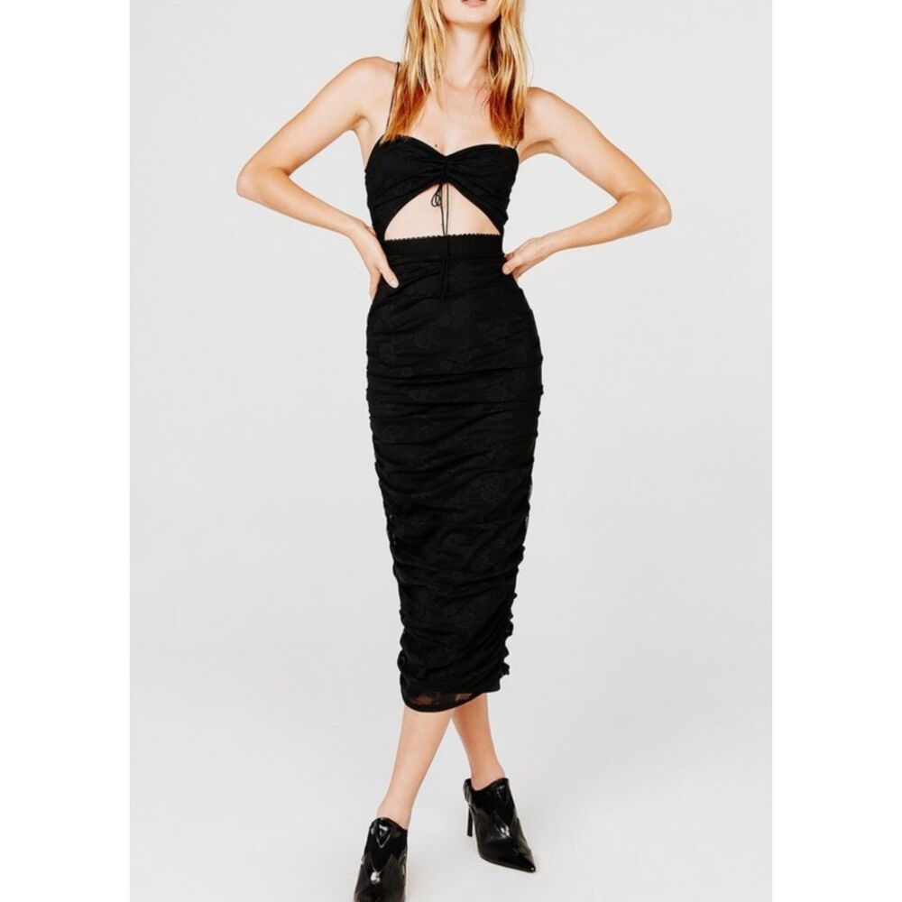 FOR LOVE AND LEMONS Poison Lace Ruched Cutout Dress Black X-Small